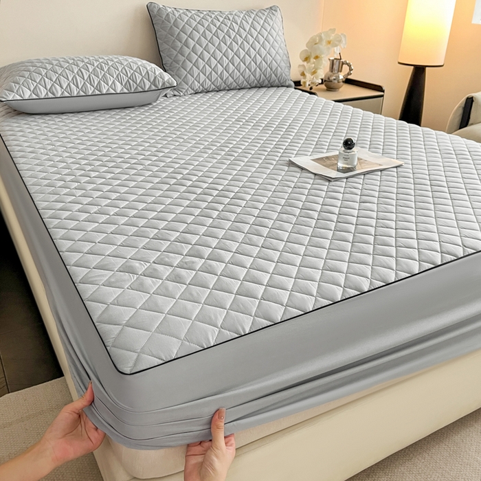 91家纺网 家纺一手货源 找家纺 卡姿家纺 2026中科院抗菌防螨全棉床笠席梦思床垫保护套 凯拉-灰