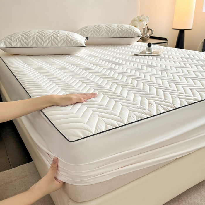 91家纺网 家纺一手货源 找家纺 卡姿家纺 2026中科院抗菌防螨全棉床笠席梦思床垫保护套 玛瑞-白