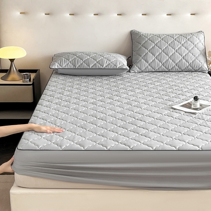 91家纺网 家纺一手货源 找家纺 卡姿家纺 2026中科院抗菌防螨全棉床笠席梦思床垫保护套 劳伦-灰