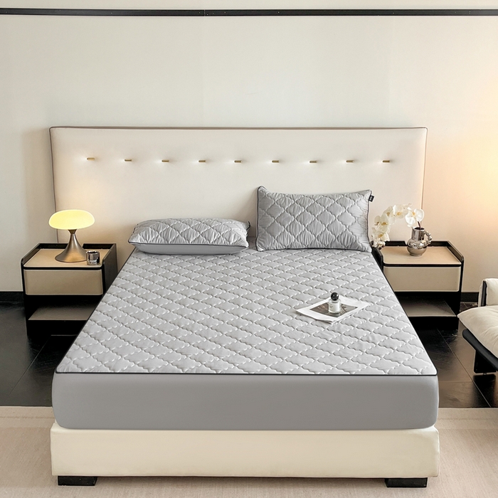 91家纺网 家纺一手货源 找家纺 卡姿家纺 2026中科院抗菌防螨全棉床笠席梦思床垫保护套 劳伦-灰