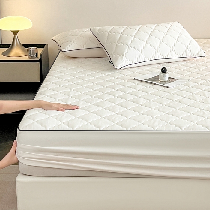 91家纺网 家纺一手货源 找家纺 卡姿家纺 2026中科院抗菌防螨全棉床笠席梦思床垫保护套 劳伦-白