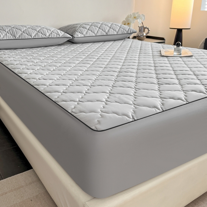 91家纺网 家纺一手货源 找家纺 卡姿家纺 2026中科院抗菌防螨全棉床笠席梦思床垫保护套 劳伦-灰