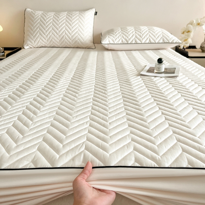 91家纺网 家纺一手货源 找家纺 卡姿家纺 2026中科院抗菌防螨全棉床笠席梦思床垫保护套 玛瑞-白