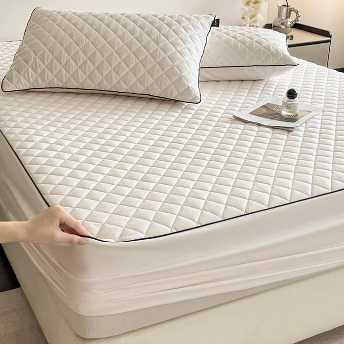 91家纺网 家纺一手货源 找家纺 卡姿家纺 2026中科院抗菌防螨全棉床笠席梦思床垫保护套 凯拉-白