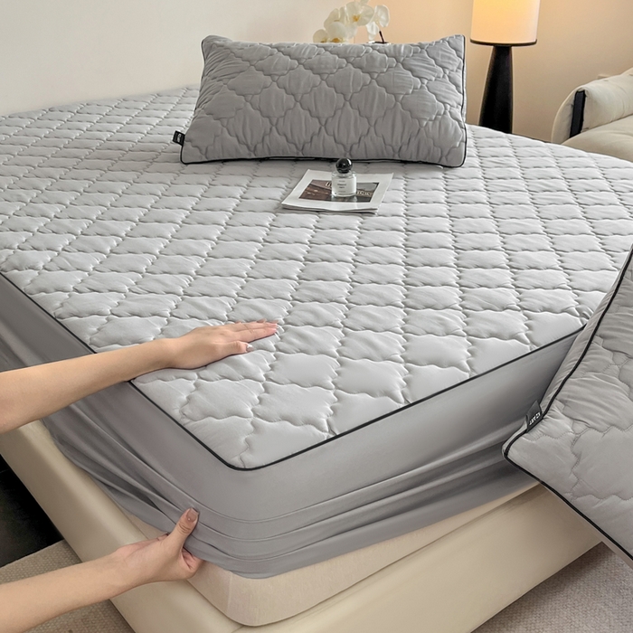 91家纺网 家纺一手货源 找家纺 卡姿家纺 2026中科院抗菌防螨全棉床笠席梦思床垫保护套 劳伦-灰