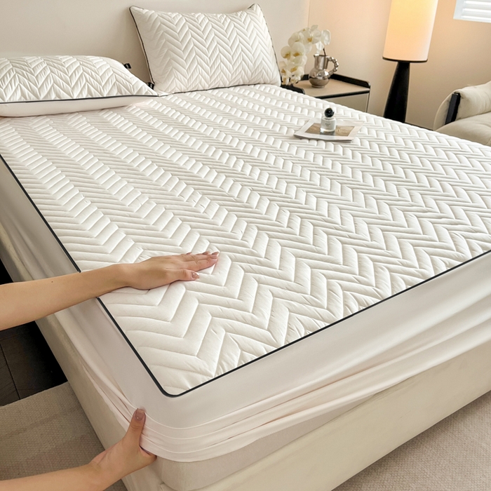 91家纺网 家纺一手货源 找家纺 卡姿家纺 2026中科院抗菌防螨全棉床笠席梦思床垫保护套 玛瑞-白