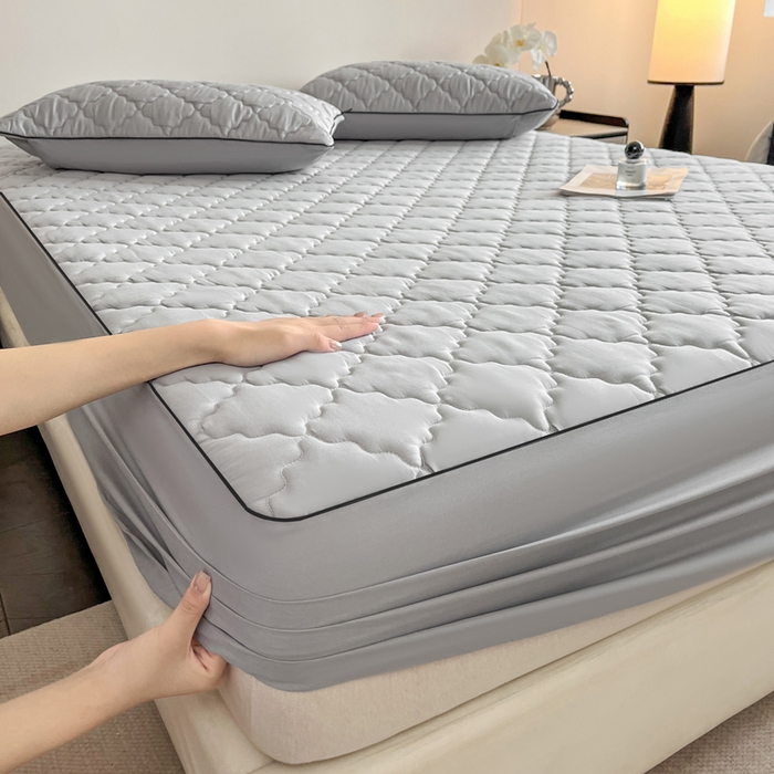 91家纺网 家纺一手货源 找家纺 卡姿家纺 2026中科院抗菌防螨全棉床笠席梦思床垫保护套 劳伦-灰