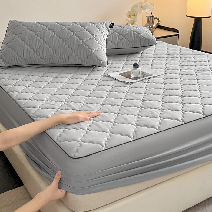 91家纺网 家纺一手货源 找家纺 卡姿家纺 2026中科院抗菌防螨全棉床笠席梦思床垫保护套 劳伦-灰