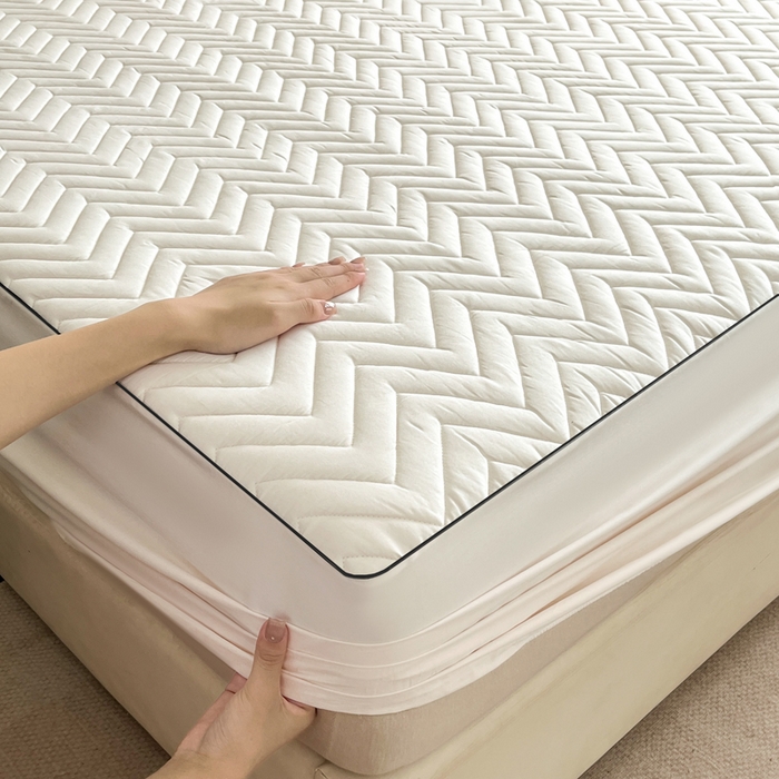 91家纺网 家纺一手货源 找家纺 卡姿家纺 2026中科院抗菌防螨全棉床笠席梦思床垫保护套 玛瑞-白