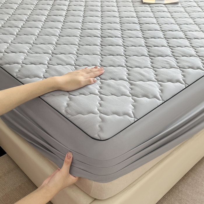 91家纺网 家纺一手货源 找家纺 卡姿家纺 2026中科院抗菌防螨全棉床笠席梦思床垫保护套 劳伦-灰