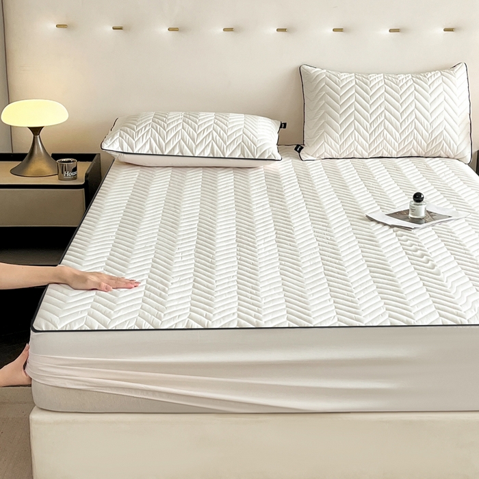 91家纺网 家纺一手货源 找家纺 卡姿家纺 2026中科院抗菌防螨全棉床笠席梦思床垫保护套 玛瑞-白