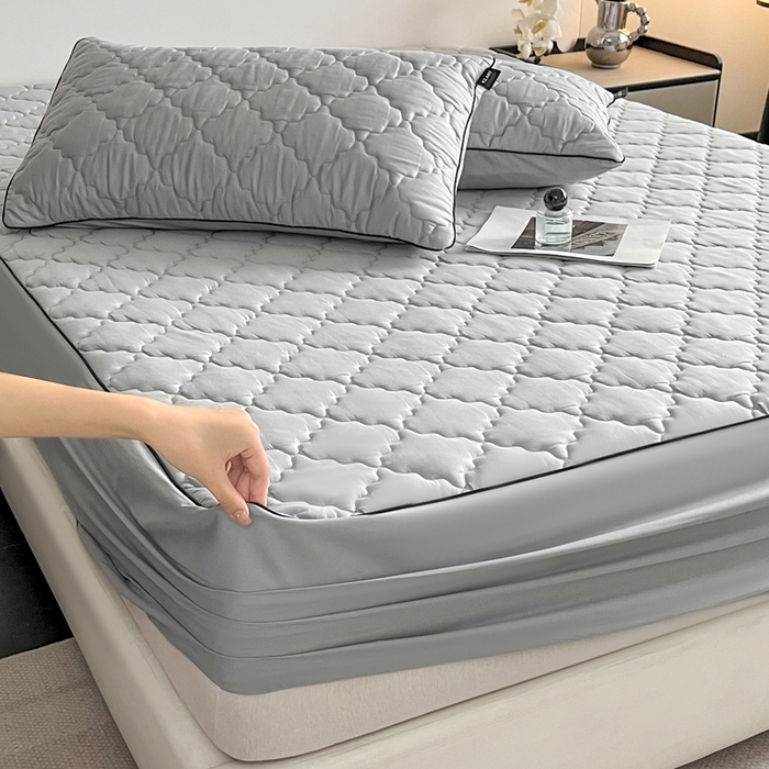 91家纺网 家纺一手货源 找家纺 卡姿家纺 2026中科院抗菌防螨全棉床笠席梦思床垫保护套 劳伦-灰