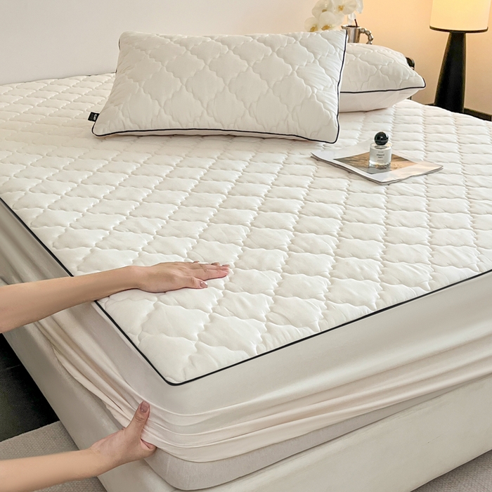 91家纺网 家纺一手货源 找家纺 卡姿家纺 2026中科院抗菌防螨全棉床笠席梦思床垫保护套 劳伦-白