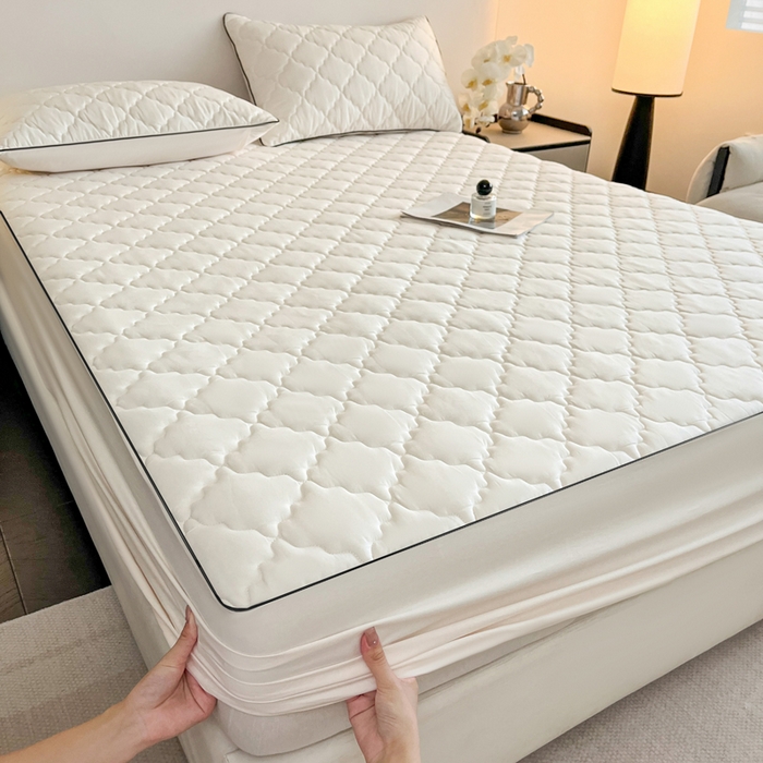 91家纺网 家纺一手货源 找家纺 卡姿家纺 2026中科院抗菌防螨全棉床笠席梦思床垫保护套 劳伦-白