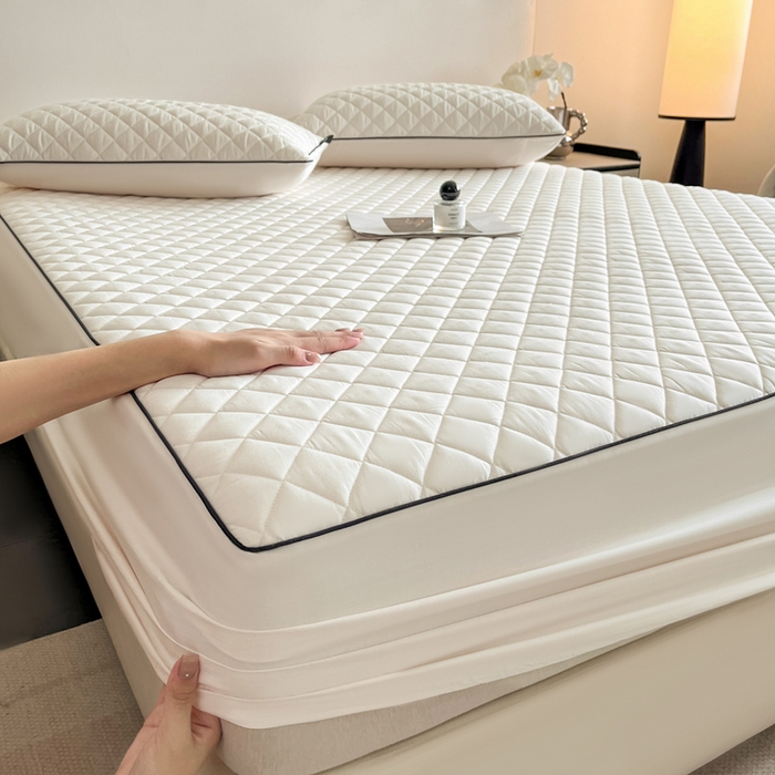 91家纺网 家纺一手货源 找家纺 卡姿家纺 2026中科院抗菌防螨全棉床笠席梦思床垫保护套 凯拉-白