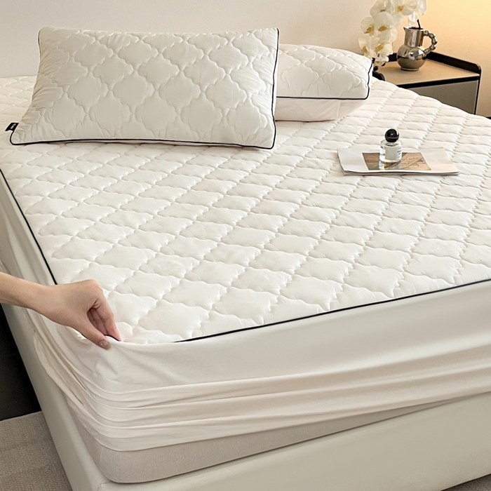 91家纺网 家纺一手货源 找家纺 卡姿家纺 2026中科院抗菌防螨全棉床笠席梦思床垫保护套 劳伦-白