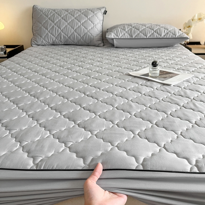 91家纺网 家纺一手货源 找家纺 卡姿家纺 2026中科院抗菌防螨全棉床笠席梦思床垫保护套 劳伦-灰