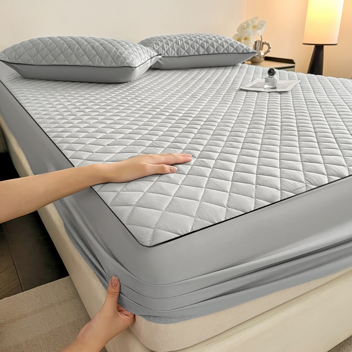 91家纺网 家纺一手货源 找家纺 卡姿家纺 2026中科院抗菌防螨全棉床笠席梦思床垫保护套 凯拉-灰