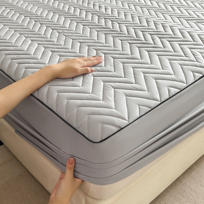 91家纺网 家纺一手货源 找家纺 卡姿家纺 2026中科院抗菌防螨全棉床笠席梦思床垫保护套 玛瑞-灰