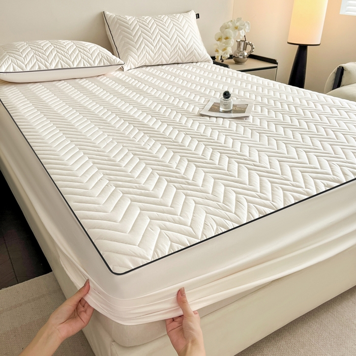 91家纺网 家纺一手货源 找家纺 卡姿家纺 2026中科院抗菌防螨全棉床笠席梦思床垫保护套 玛瑞-白