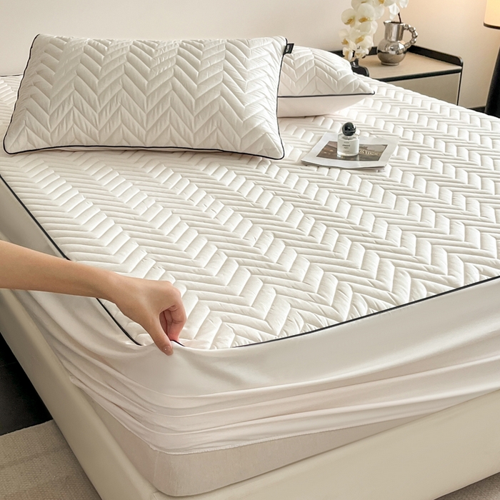 91家纺网 家纺一手货源 找家纺 卡姿家纺 2026中科院抗菌防螨全棉床笠席梦思床垫保护套 玛瑞-白