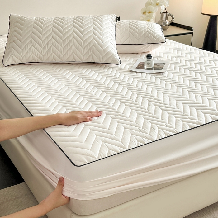 91家纺网 家纺一手货源 找家纺 卡姿家纺 2026中科院抗菌防螨全棉床笠席梦思床垫保护套 玛瑞-白