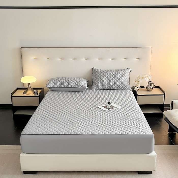 91家纺网 家纺一手货源 找家纺 卡姿家纺 2026中科院抗菌防螨全棉床笠席梦思床垫保护套 凯拉-灰