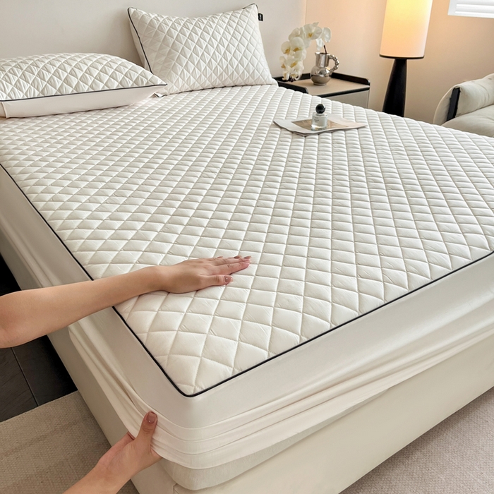 91家纺网 家纺一手货源 找家纺 卡姿家纺 2026中科院抗菌防螨全棉床笠席梦思床垫保护套 凯拉-白