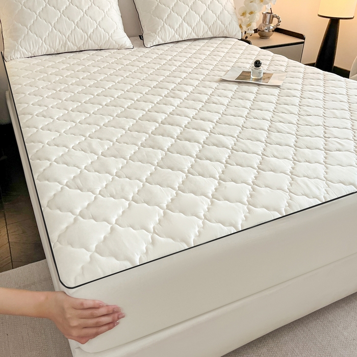 91家纺网 家纺一手货源 找家纺 卡姿家纺 2026中科院抗菌防螨全棉床笠席梦思床垫保护套 劳伦-白