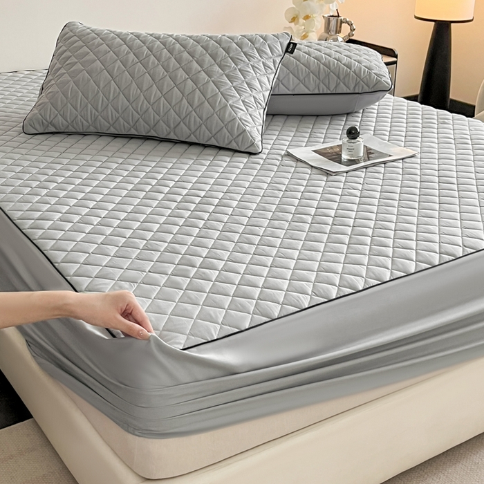 91家纺网 家纺一手货源 找家纺 卡姿家纺 2026中科院抗菌防螨全棉床笠席梦思床垫保护套 凯拉-灰