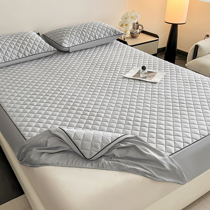 91家纺网 家纺一手货源 找家纺 卡姿家纺 2026中科院抗菌防螨全棉床笠席梦思床垫保护套 凯拉-灰