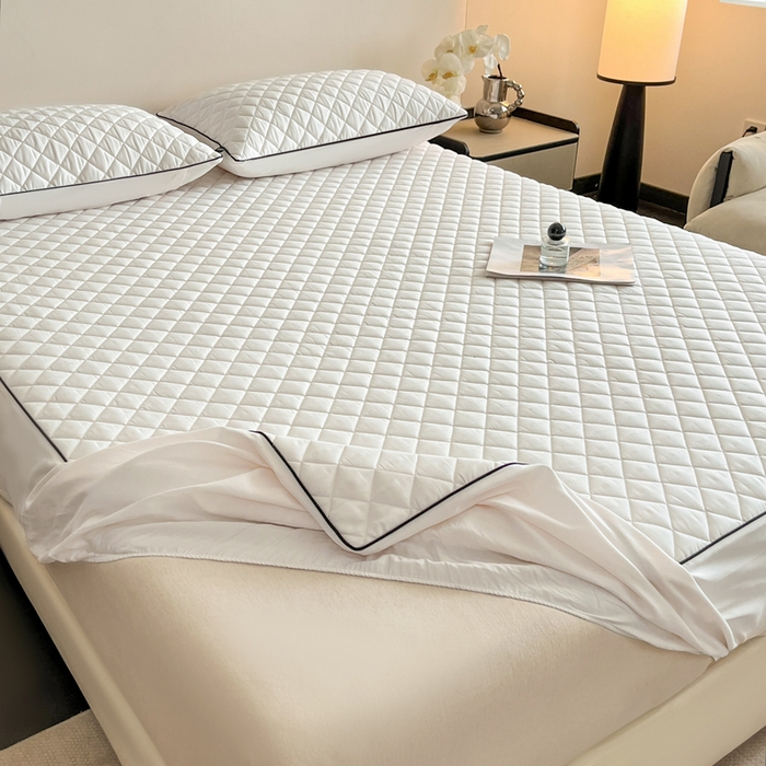 91家纺网 家纺一手货源 找家纺 卡姿家纺 2026中科院抗菌防螨全棉床笠席梦思床垫保护套 凯拉-白