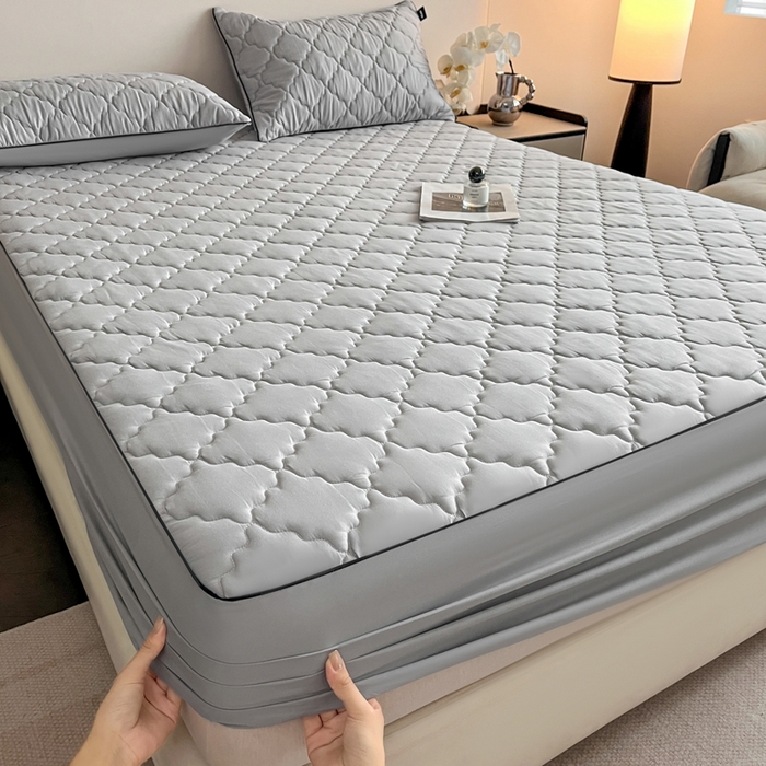 91家纺网 家纺一手货源 找家纺 卡姿家纺 2026中科院抗菌防螨全棉床笠席梦思床垫保护套 劳伦-灰