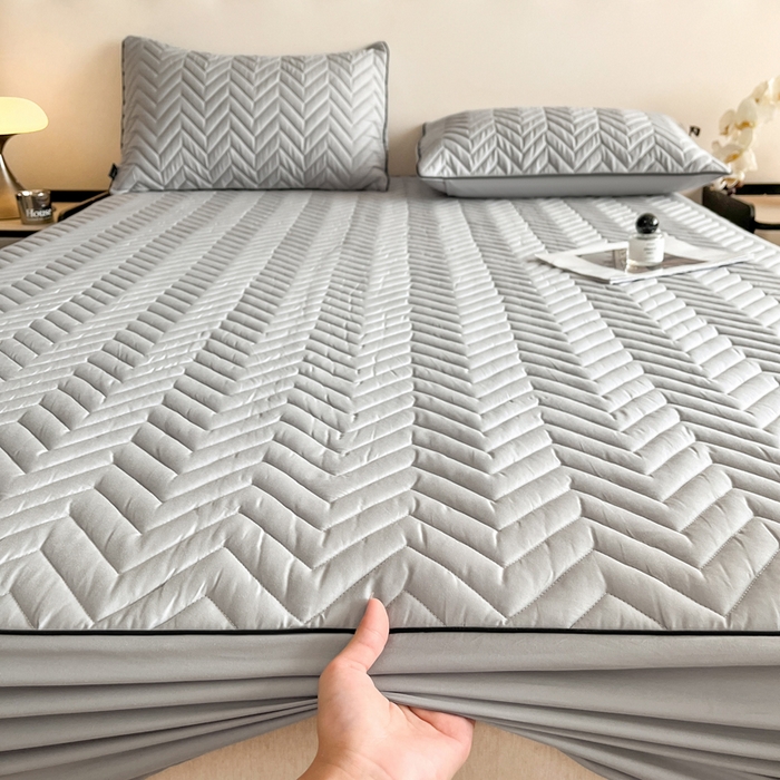 91家纺网 家纺一手货源 找家纺 卡姿家纺 2026中科院抗菌防螨全棉床笠席梦思床垫保护套 玛瑞-灰