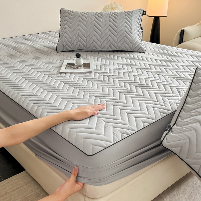 91家纺网 家纺一手货源 找家纺 卡姿家纺 2026中科院抗菌防螨全棉床笠席梦思床垫保护套 玛瑞-灰