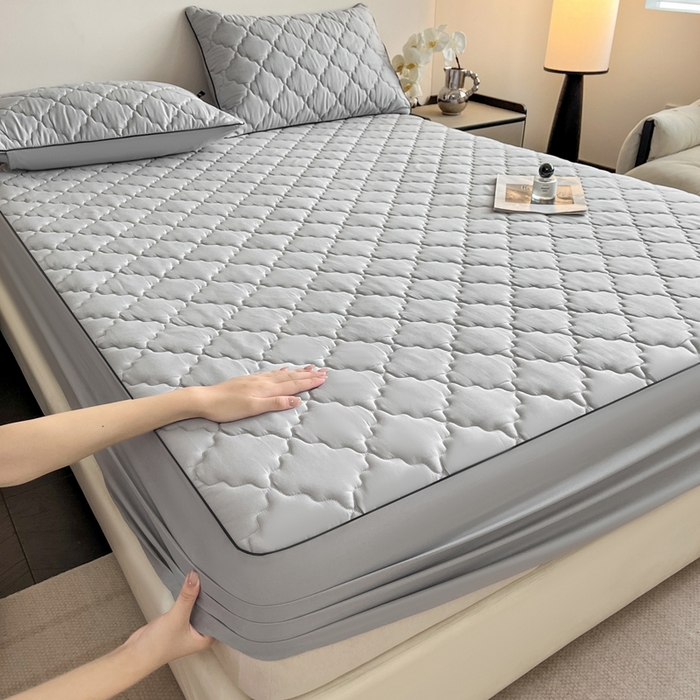 91家纺网 家纺一手货源 找家纺 卡姿家纺 2026中科院抗菌防螨全棉床笠席梦思床垫保护套 劳伦-灰