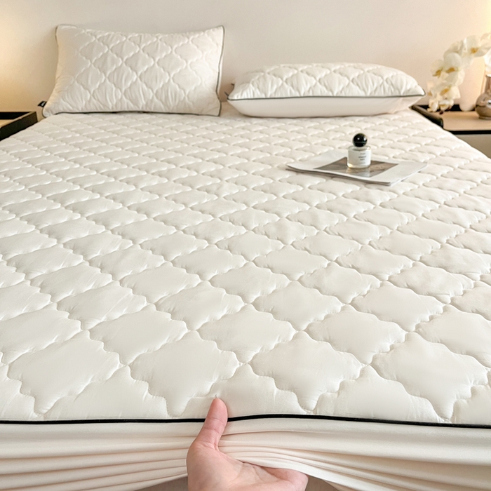 91家纺网 家纺一手货源 找家纺 卡姿家纺 2026中科院抗菌防螨全棉床笠席梦思床垫保护套 劳伦-白