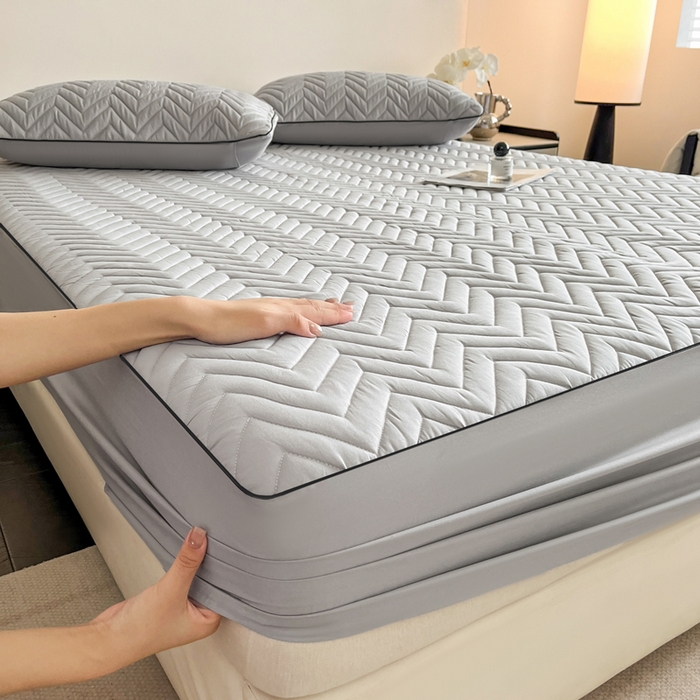 91家纺网 家纺一手货源 找家纺 卡姿家纺 2026中科院抗菌防螨全棉床笠席梦思床垫保护套 玛瑞-灰