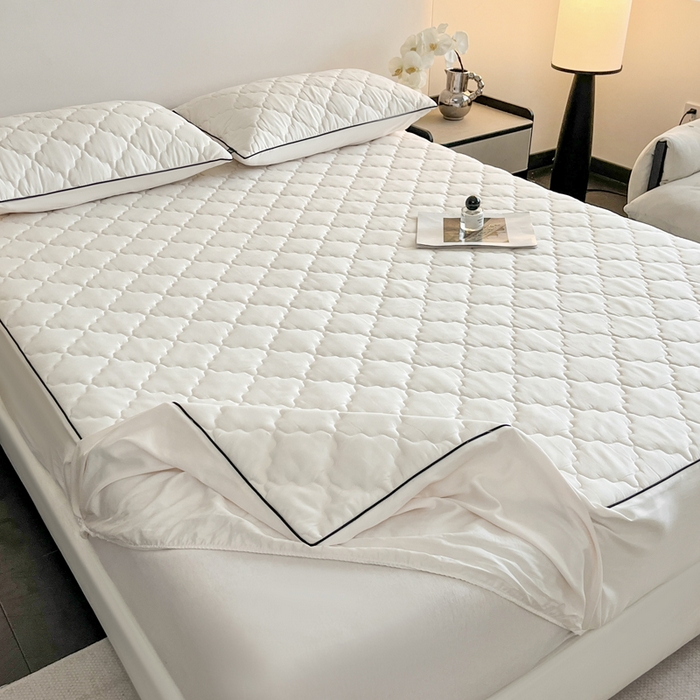 91家纺网 家纺一手货源 找家纺 卡姿家纺 2026中科院抗菌防螨全棉床笠席梦思床垫保护套 劳伦-白