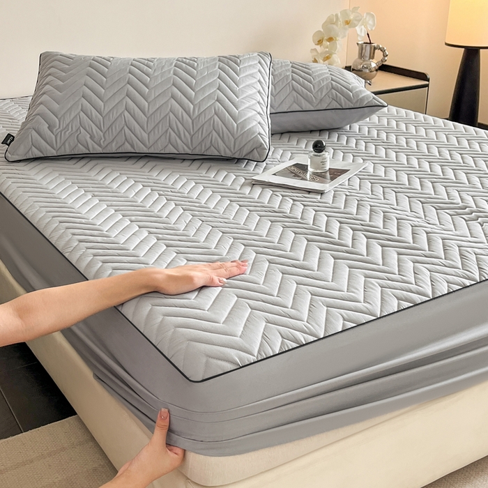 91家纺网 家纺一手货源 找家纺 卡姿家纺 2026中科院抗菌防螨全棉床笠席梦思床垫保护套 玛瑞-灰