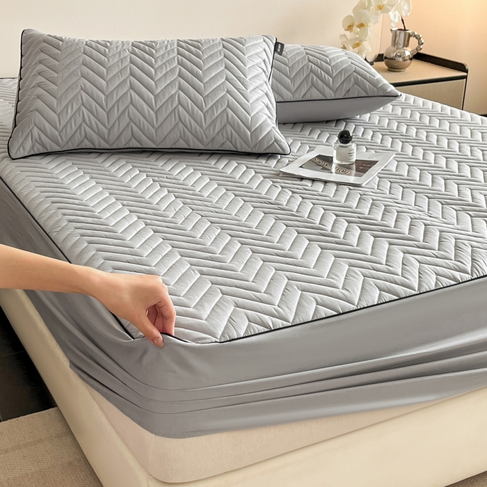 91家纺网 家纺一手货源 找家纺 卡姿家纺 2026中科院抗菌防螨全棉床笠席梦思床垫保护套 玛瑞-灰