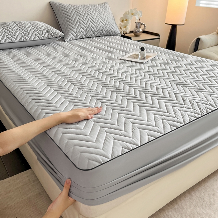 91家纺网 家纺一手货源 找家纺 卡姿家纺 2026中科院抗菌防螨全棉床笠席梦思床垫保护套 玛瑞-灰