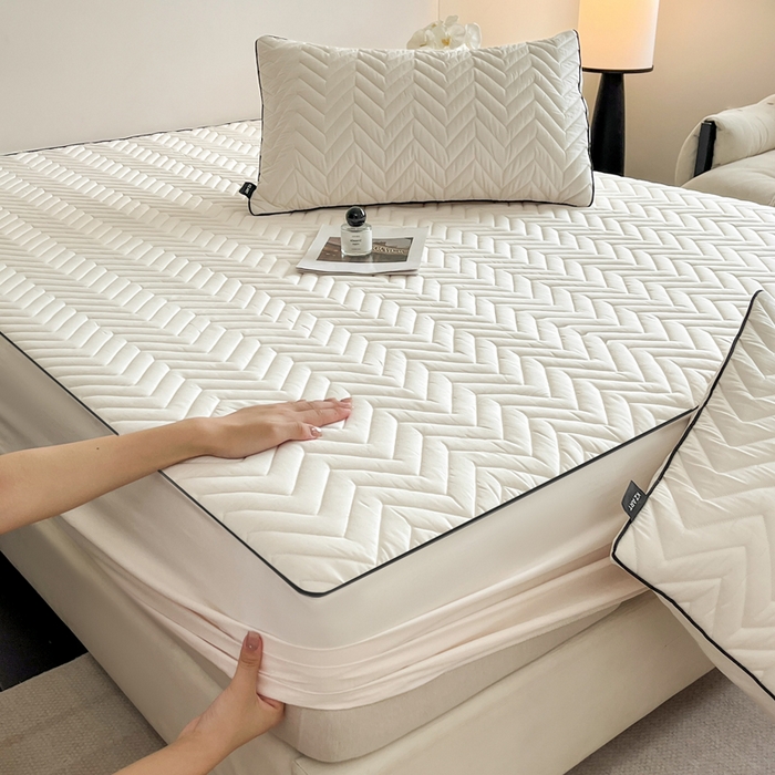 91家纺网 家纺一手货源 找家纺 卡姿家纺 2026中科院抗菌防螨全棉床笠席梦思床垫保护套 玛瑞-白