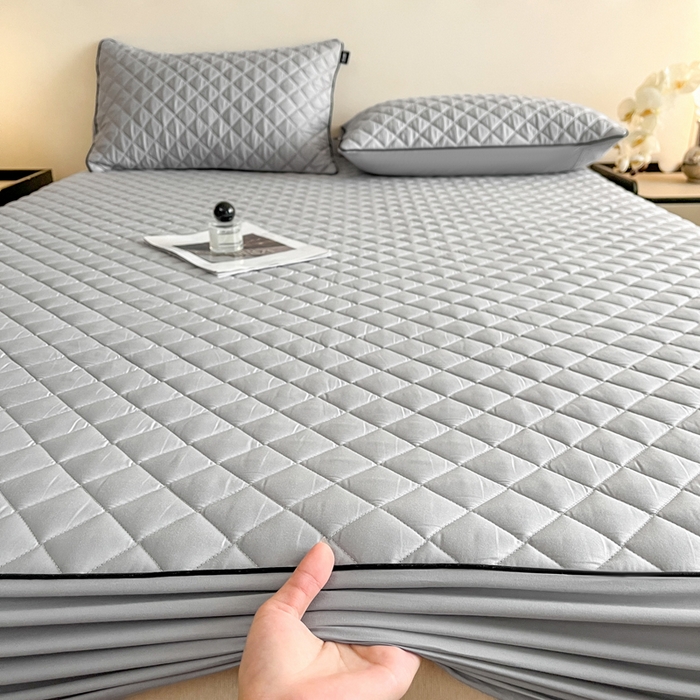 91家纺网 家纺一手货源 找家纺 卡姿家纺 2026中科院抗菌防螨全棉床笠席梦思床垫保护套 凯拉-灰