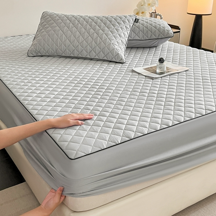 91家纺网 家纺一手货源 找家纺 卡姿家纺 2026中科院抗菌防螨全棉床笠席梦思床垫保护套 凯拉-灰