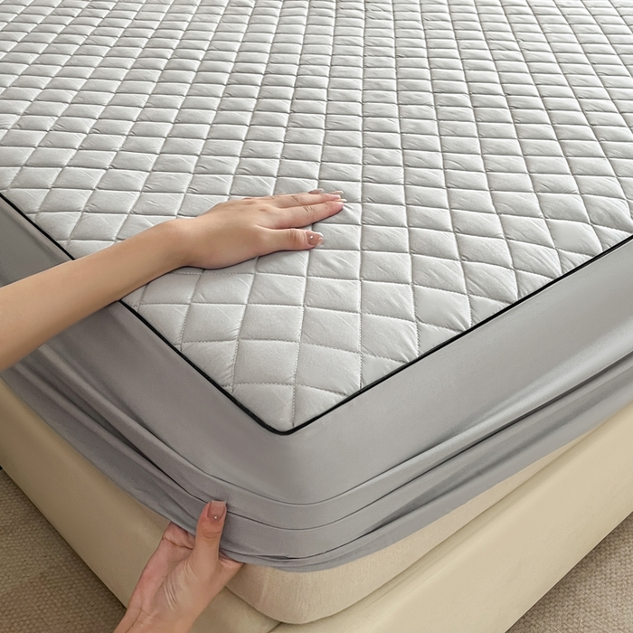 91家纺网 家纺一手货源 找家纺 卡姿家纺 2026中科院抗菌防螨全棉床笠席梦思床垫保护套 凯拉-灰