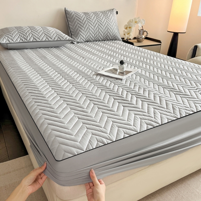 91家纺网 家纺一手货源 找家纺 卡姿家纺 2026中科院抗菌防螨全棉床笠席梦思床垫保护套 玛瑞-灰