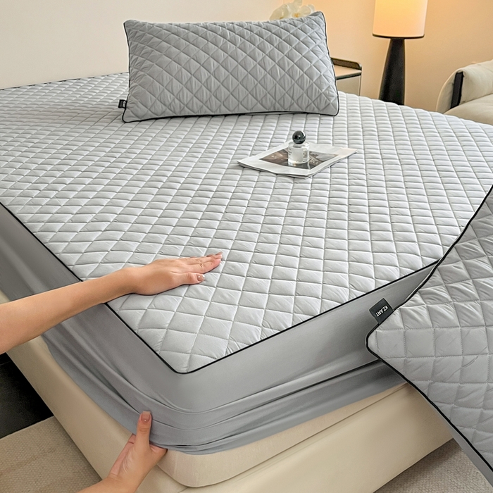 91家纺网 家纺一手货源 找家纺 卡姿家纺 2026中科院抗菌防螨全棉床笠席梦思床垫保护套 凯拉-灰