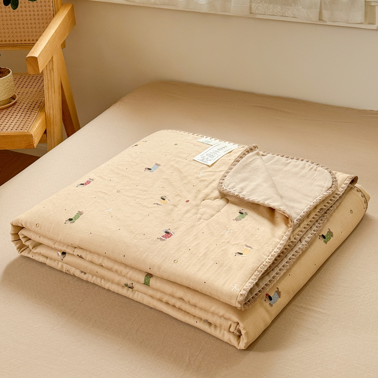 91家纺网 家纺一手货源 找家纺 雯雨家纺 2026新款全棉双层纱新疆棉花夏被空调被被子被芯 皮皮狗