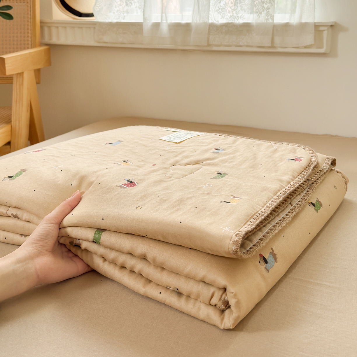 91家纺网 家纺一手货源 找家纺 雯雨家纺 2026新款全棉双层纱新疆棉花夏被空调被被子被芯 皮皮狗